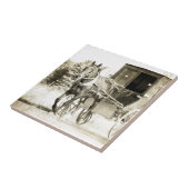 Paarden en Buggy Sepia Tegeltje (Zijkant)