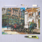 Paarden- en buizenvervoer in het centrum van de on tissuepapier (Craft)