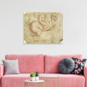 Paarden en Cavalier (pen en inkt op papier) Canvas Afdruk (Insitu (Woonkamer))