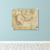 Paarden en Cavalier (pen en inkt op papier) Canvas Afdruk (Insitu (Houten vloer))