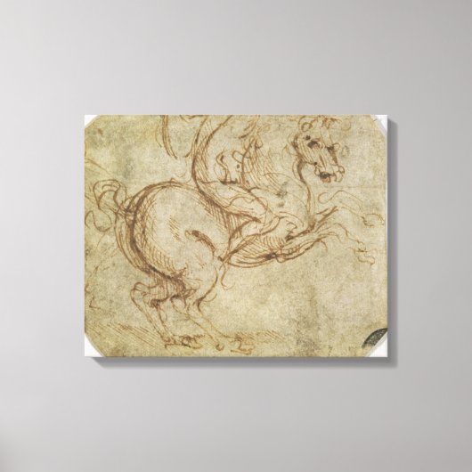 Paarden en Cavalier (pen en inkt op papier) Canvas Afdruk (Voorkant)