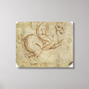 Paarden en Cavalier (pen en inkt op papier) Canvas Afdruk