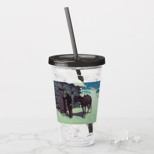 Paarden en cowboy Winter Snow Acryl Drinkbeker (Voorkant ijs)