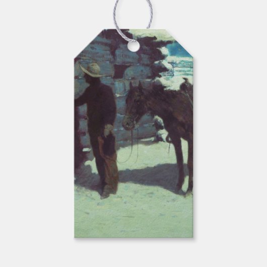 Paarden en cowboy Winter Snow Cadeaulabel (Voorkant)