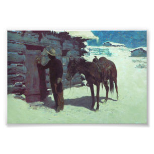 Paarden en cowboy Winter Snow Foto Afdruk