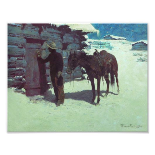 Paarden en cowboy Winter Snow Foto Afdruk (Voorkant)