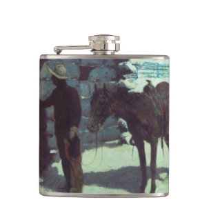 Paarden en cowboy Winter Snow Heupfles