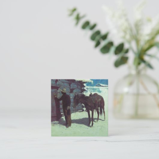 Paarden en cowboy Winter Snow Informatiekaartje (Staand voorkant)