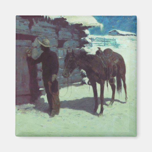 Paarden en cowboy Winter Snow Magneet (Voorkant)