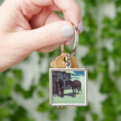 Paarden en cowboy Winter Snow Sleutelhanger (Hand)