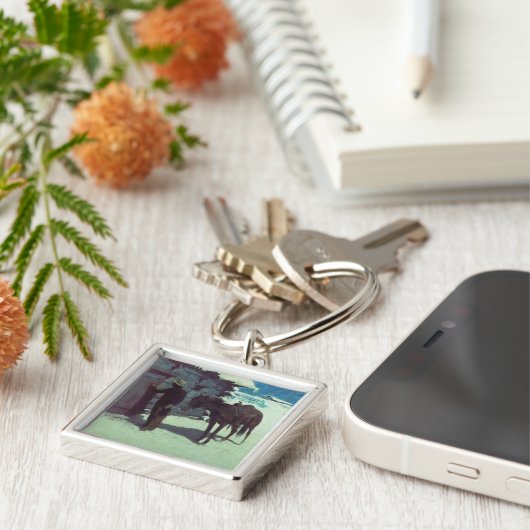 Paarden en cowboy Winter Snow Sleutelhanger (Zijkant)