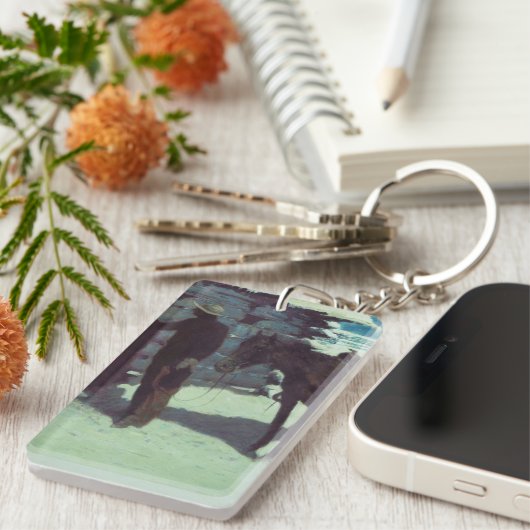 Paarden en cowboy Winter Snow Sleutelhanger (Voorkant Rechts)