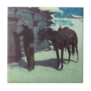 Paarden en cowboy Winter Snow Tegeltje