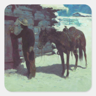 Paarden en cowboy Winter Snow Vierkante Sticker