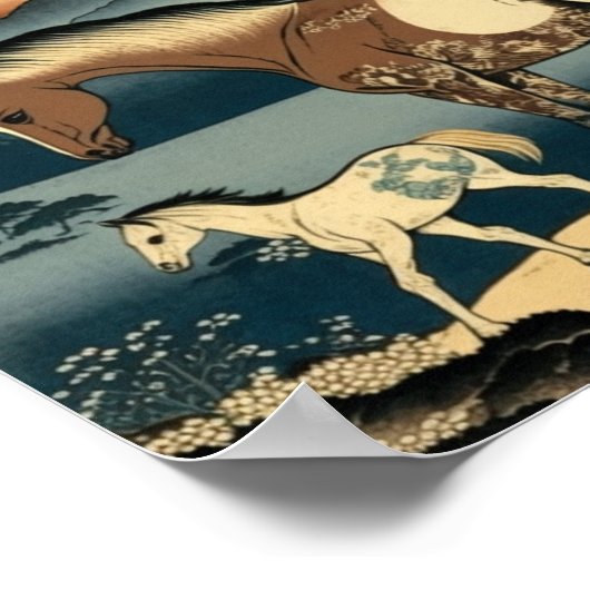 Paarden en dieren: Een arm Afbeelding in Japans Wo Poster (Hoek)