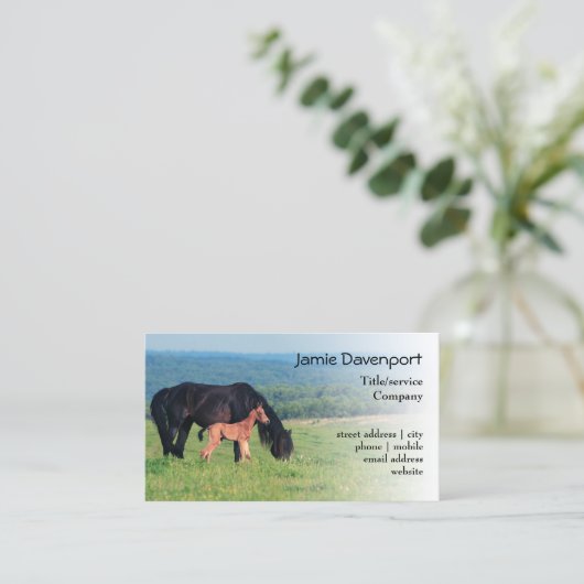 Paarden en dieren op een weide visitekaartje (Staand voorkant)