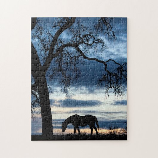 Paarden en eikenbomen - fijne fotografie legpuzzel (Verticaal)