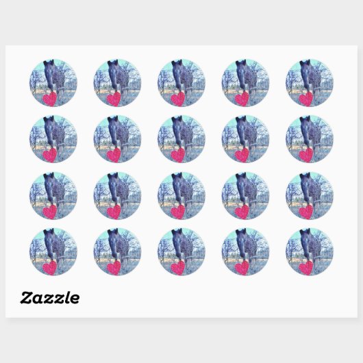 Paarden en hart ronde sticker (Vel)
