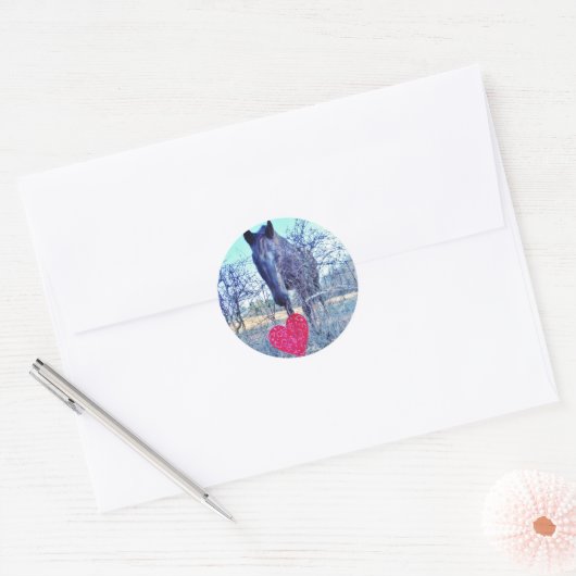 Paarden en hart ronde sticker (Envelop)