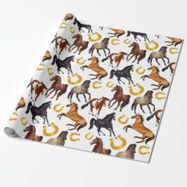 Paarden en hoefijzer patrooncollage cadeaupapier