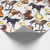 Paarden en hoefijzer patrooncollage cadeaupapier (Hoek)