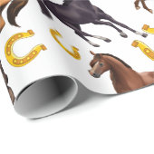 Paarden en hoefijzer patrooncollage cadeaupapier (Rol Hoek)