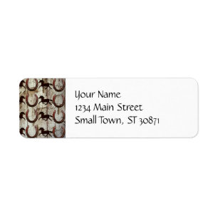 Paarden en Hoefijzers op Barn Wood Cowboy Gifts Etiket