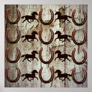 Paarden en Hoefijzers op Barn Wood Cowboy Gifts Poster
