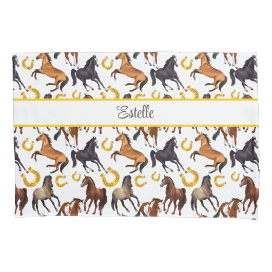 Paarden en hoefijzers op maat kussensloop (Voorkant)