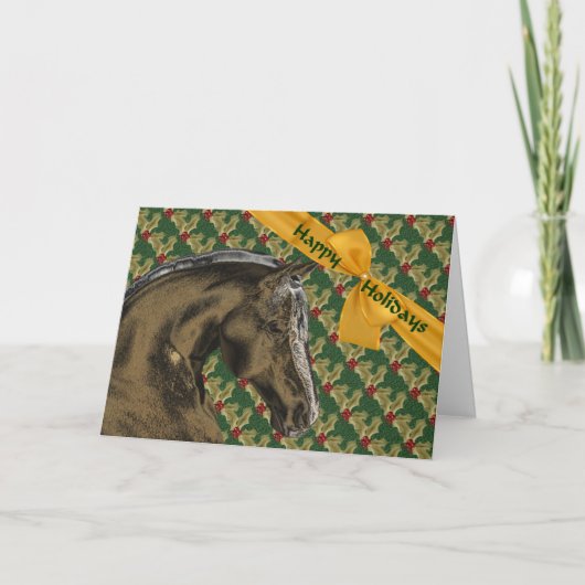 Paarden en Holly Kerstfeestdag Kaart (Voorkant)