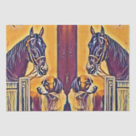 Paarden- en hondenschilderij,  tissuepapier