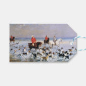 Paarden en jachthonden op het strand in Cleveland Cadeaulabel (Voorkant (Horizontaal))