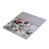 Paarden en jachthonden op het strand in Cleveland Tegeltje (Zijkant)