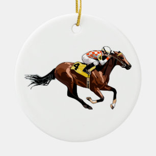 Paarden en jockey keramisch ornament