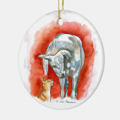 Paarden en kat keramisch ornament (Links)