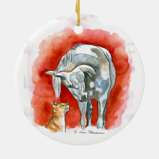 Paarden en kat keramisch ornament (Achterkant)