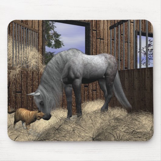 Paarden en kat-mousepad van stille bedrijven muismat (Voorkant)