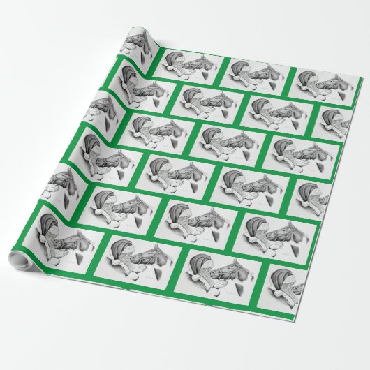 Paarden en kerstkerstkerstbedekking cadeaupapier (Uitgerold)