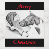 Paarden en kerstkerstkerstbedekking wijn etiket (Enkel label)