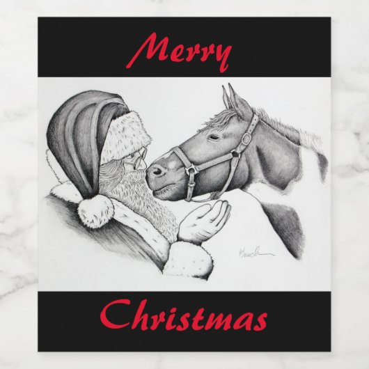 Paarden en kerstkerstkerstbedekking wijn etiket (Enkel label)