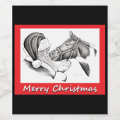 Paarden en kerstkerstkerstbedekking wijn etiket (Enkel label)
