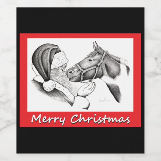 Paarden en kerstkerstkerstbedekking wijn etiket (Enkel label)