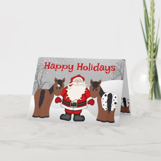 Paarden en kerstman met sneeuw feestdagen kaart (Voorkant)