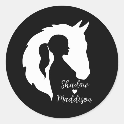 Paarden en meisjes paardenliefhebbers silhouette h ronde sticker (Voorkant)