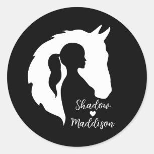 Paarden en meisjes paardenliefhebbers silhouette h ronde sticker