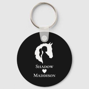 Paarden en meisjes paardenliefhebbers silhouette-h sleutelhanger