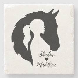 Paarden en meisjes paardenliefhebbers silhouette h stenen onderzetter