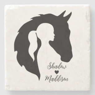 Paarden en meisjes paardenliefhebbers silhouette h stenen onderzetter