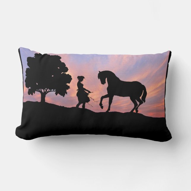 Paarden en meisjes Silhouette Pillow Kussen (Voorkant)