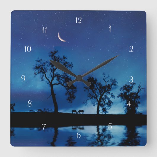 Paarden en Moon Stars Fantasy Beauful Vierkante Klok (Voorkant)